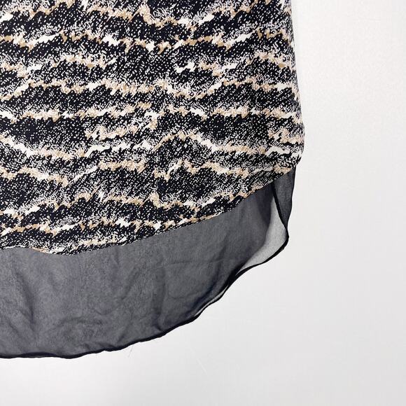 Rag & Bone Small S Printed High Low Sleeveless Blouse Tank Top Black Cream Sheer - Picture 4 of 8